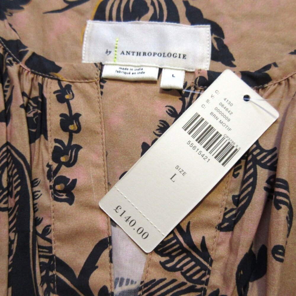 NWT by Anthropologie Somerset Maxi in Brown Motif Floral Tiered Cotton Dress L - Picture 7 of 7